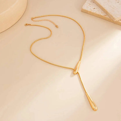 Ingemark Elegant Smooth Water Drop Pendant Necklace for Women Minimalist Long Snake Bone Chain Choker Sweater Chain Jewelry Gift