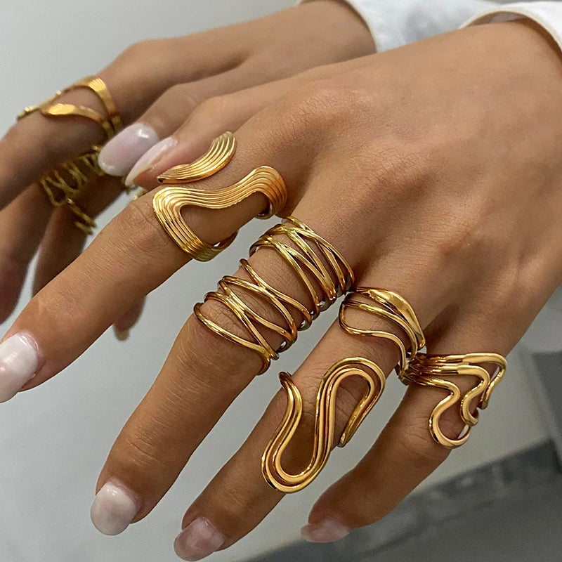 Uworld Fashion Geometric Open Ring Stacked Irregular Ring Women's Accessories Party Festival Accessories