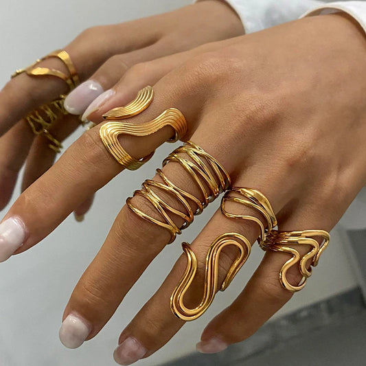 Uworld Fashion Geometric Open Ring Stacked Irregular Ring Women's Accessories Party Festival Accessories