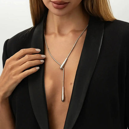 Ingemark Elegant Smooth Water Drop Pendant Necklace for Women Minimalist Long Snake Bone Chain Choker Sweater Chain Jewelry Gift