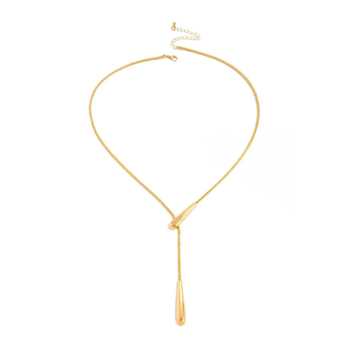 Ingemark Elegant Smooth Water Drop Pendant Necklace for Women Minimalist Long Snake Bone Chain Choker Sweater Chain Jewelry Gift