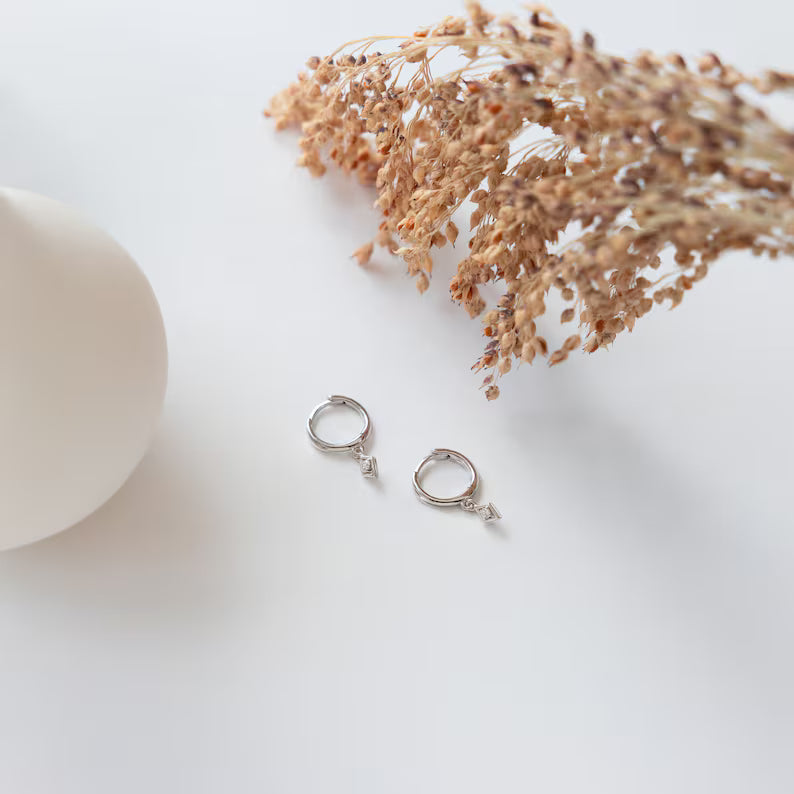 Dangling Hoop Earrings by Caitlyn Minimalist • Dainty Diamond Charm Earrings • Minimalist Huggie Hoops • Gifts for Her