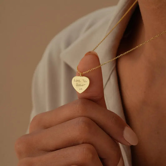 14k Gold Heart Necklace, Custom Handwriting Jewelry, Personalized Signature Pendant, Dainty Gift for Her, Sentimental Jewelry for Girlfriend