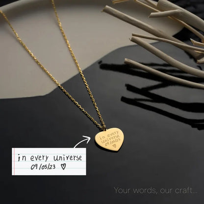 14k Gold Heart Necklace, Custom Handwriting Jewelry, Personalized Signature Pendant, Dainty Gift for Her, Sentimental Jewelry for Girlfriend