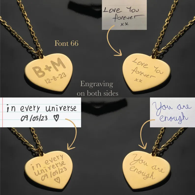 14k Gold Heart Necklace, Custom Handwriting Jewelry, Personalized Signature Pendant, Dainty Gift for Her, Sentimental Jewelry for Girlfriend